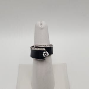 Beautiful Meda Sterling Silver 925 Black Enamel Modernist Ring Size 7